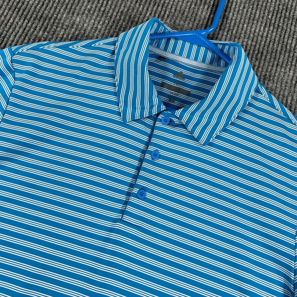 Adidas Polo Shirt Mens Medium Blue Striped‎ Short Sleeve Golf Casual Outdoor